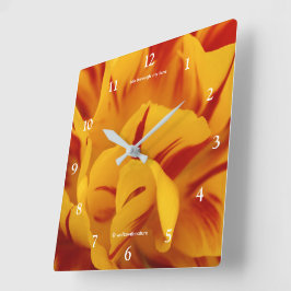 レッドエレガント金ゴールドフローラモンセルラチューリップ スクエア壁時計