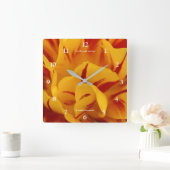 レッドエレガント金ゴールドフローラモンセルラチューリップ スクエア壁時計 (ホーム)