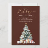 レッドエレガント金ゴールドホリデーディナーパーティー 招待状 (正面)