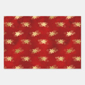 レッドエレガント金ゴールドポインセチアブーケクリスマス ラッピングペーパーシート (正面)