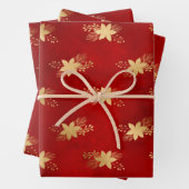 レッドエレガント金ゴールドポインセチアブーケクリスマス ラッピングペーパーシート (インサイチュ)