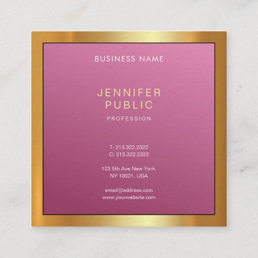 レッドエレガント金ゴールドモダンプロフェッショナル芸術的ルクセ スクエア名刺 (裏面)