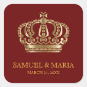 レッドエレガント金ゴールド華美クラウン結婚式の引き出物 スクエアシール (正面)