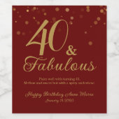 レッドエレガント40と素晴らしい誕生日パーティー ワインラベル (シングルラベル)