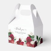 レッドエレガント・ブルゴーニュ&ホワイト・ローズ・花模様ズ結婚 フェイバーボックス (正面サイド)