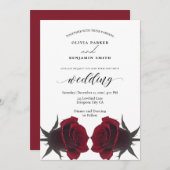 レッドエレガント・ローズ・ロマン結婚ティック 招待状 (正面/裏面)