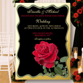 レッドエレガント・ローズ&金ゴールド結婚ズ 箔招待状