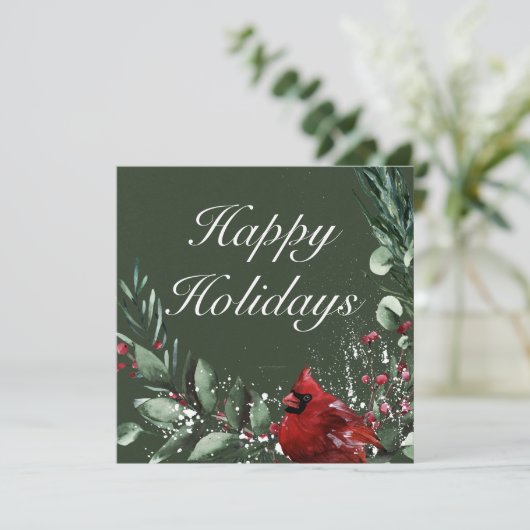 レッドエレガント(鳥)ショウジョウコウカンチョウクリスマスハッピーホリデイズ シーズンカード (スタンド正面)