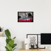 レッドエレクトリックギターの猫 ポスター (ホームオフィス)