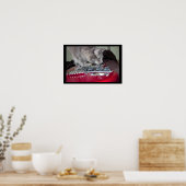 レッドエレクトリックギターの猫 ポスター (キッチン)