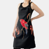 レッドオウムヴィンテージ日本のバードウッドブロックプリント エプロン (インサイチュ)