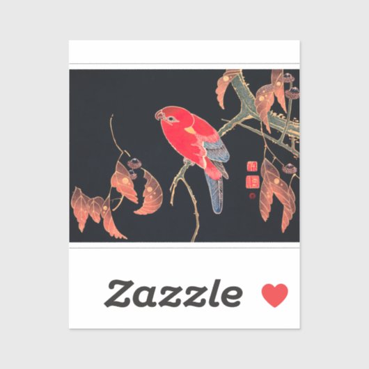 レッドオウムヴィンテージ日本のバードウッドブロックプリント シール (シート)