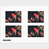 レッドオウムヴィンテージ日本のバードウッドブロックプリント 長方形シール (シート)