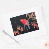 レッドオウムヴィンテージ日本のバードウッドブロックプリント 長方形シール (封筒)