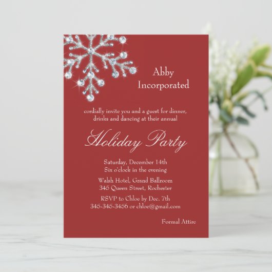 レッドオフセットクリスタルスノーフレークホリデー招待状 招待状 (スタンド正面)