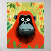 レッドオランウタンジャングルシーンキッズアート ポスター (正面)