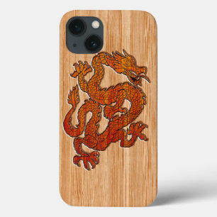 レッドオリエンタルドラゴンオンバンブースタイル iPhone 13ケース