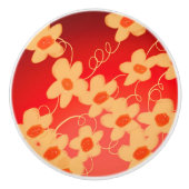 レッドオレンジとクリームキャビネットの引き寄せ セラミックノブ (正面)