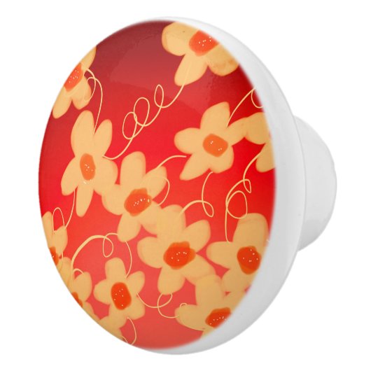 レッドオレンジとクリームキャビネットの引き寄せ セラミックノブ (右)