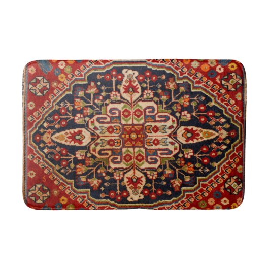 レッドオレンジアンティークヴィンテージオリエンタルペルシアラグ バスマット (正面)