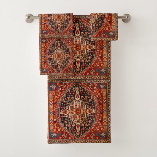 レッドオレンジアンティークヴィンテージオリエンタルラグ バスタオルセット (インサイチュ)