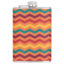 レッドオレンジイエローティール（緑がかった色）ブルゴーニュジグザググストライプ フラスク