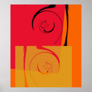 レッドオレンジイエローブラックレトロ絵画ズ抽象芸術 ポスター