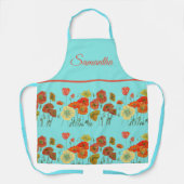レッドオレンジイエローポピズフラワーフローラアートアクア エプロン (正面)