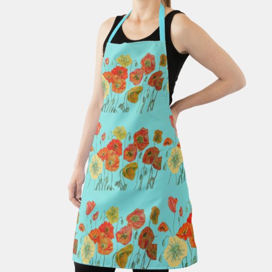 レッドオレンジイエローポピズフラワーフローラアートアクア エプロン (インサイチュ)