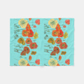 レッドオレンジイエローポピーフローラフラワーアクア フリースブランケット (正面(横))