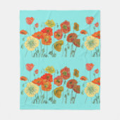 レッドオレンジイエローポピーフローラフラワーアクア フリースブランケット (正面)