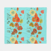 レッドオレンジイエローポピーフローラフラワーアクア フリースブランケット (正面(横))