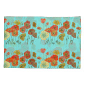 レッドオレンジイエローポピーフローラフラワーアクア 枕カバー (裏面)