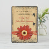 レッドオレンジガーベラデイジーヴィンテージバ結婚リズ 招待状 (スタンド正面)