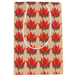 レッドオレンジキャンピングキャンプファイアーサマーキャンプ ミディアムペーパーバッグ