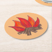 レッドオレンジキャンピングキャンプファイアーサマーキャンプ ラウンドペーパーコースター (アングル)