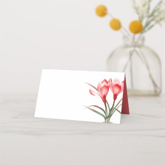 レッドオレンジクロッカスウォーターカラーアートゲスト座席表 プレイスカード (正面)