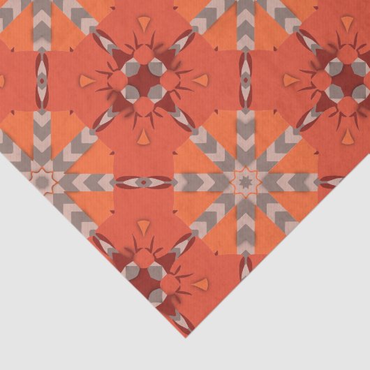 レッドオレンジグレーエスニックボヘミアンフォークアートパターン 薄葉紙 (詳細)