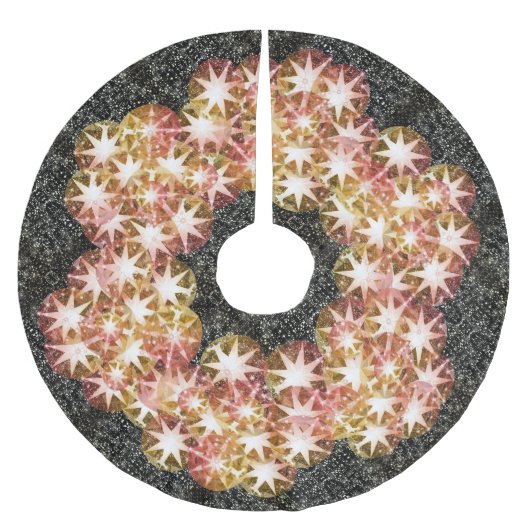 レッドオレンジコンパスジェムストーンラインストーン金ゴールド ブラッシュドポリエステルツリースカート (正面)