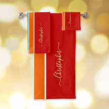 レッドオレンジティール（緑がかった色）レーシングストライプ金ゴールドフェイクモノグラム