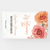 レッドオレンジバラフローラボタニカルウェルカム誕生日 横断幕 (横)