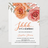 レッドオレンジバラフローラボタニカルサプライズ誕生日 招待状 (正面/裏面)