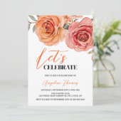 レッドオレンジバラフローラ植物学誕生日 招待状 (スタンド正面)