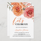 レッドオレンジバラフローラ植物学誕生日 招待状 (正面/裏面)