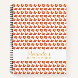 レッドオレンジフラワーパターンフローラレシピ ノートブック