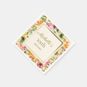 レッドオレンジフローラグリーン葉金ゴールドクリーム誕生日 スタンダードカクテルナプキン (角)