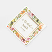 レッドオレンジフローラグリーン葉金ゴールド誕生日 スタンダードランチョンナプキン (角)