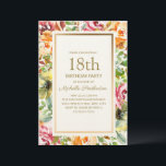 レッドオレンジフローラグリーン葉金ゴールド18th誕生日 招待状<br><div class="desc">赤エレガントとオレンジの水の色フローラの女性の18thバースデーパーティーへの招待と緑の葉金ゴールドフレームと。文字は完全にカスタマイズ可能なので、このカードは任意の年齢のために変更することができる。</div>