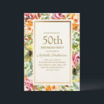 レッドオレンジフローラ葉グリーン金ゴールド50th誕生日 招待状<br><div class="desc">赤エレガントとオレンジの水の色フローラの女性の50thバースデーパーティーへの招待と緑の葉金ゴールドフレームと。文字は完全にカスタマイズ可能なので、このカードは任意の年齢のために変更することができる。</div>
