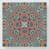 レッドオレンジブルーアクアターコイズお尻ボヘミアンアート ストーンコースター (正面)